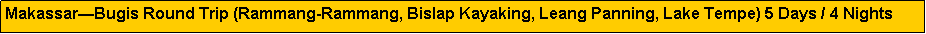 Text Box: Makassar�Bugis Round Trip (Rammang-Rammang, Bislap Kayaking, Leang Panning, Lake Tempe) 5 Days / 4 Nights